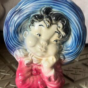 Blue-Hat Ceramic Figurine with Pink Outfit - Decorative Home Accent